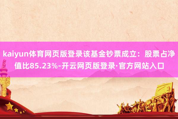 kaiyun体育网页版登录该基金钞票成立：股票占净值比85.23%-开云网页版登录·官方网站入口